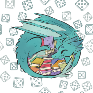 Illustration of dragon surrounding hoard of books