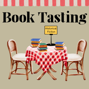 Table and chairs with three stacks of books on the table