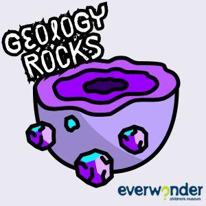 Illustration of a purple geode with Everwonder museum logo