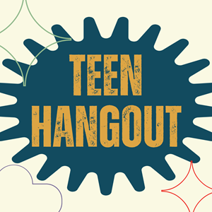 The words "Teen Hangout" and a few geometric painted designs in the background.