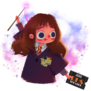 Illustration of girl with magic wand and RHS Theatre logo