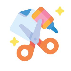 Paper, scissors and a glue bottle