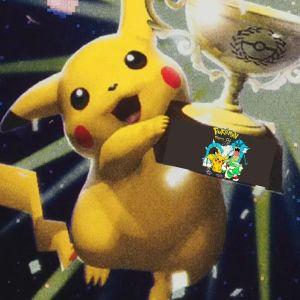 Pikachu holding trophy