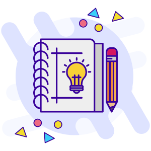 Notebook and pencil with a lightbulb on the front of the notebook