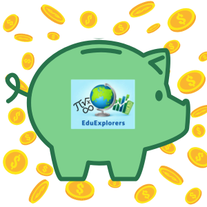 Green piggy bank with Edu Explorers logo