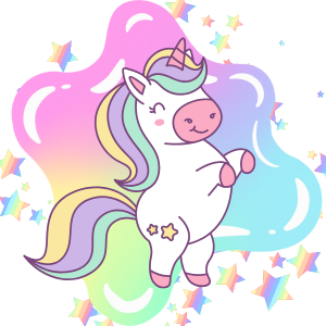 Illustration of rainbow unicorn with slime blob