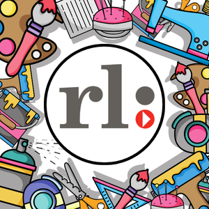 Ridgefield Library logo surrounded by craft supplies