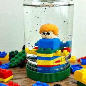 Lego figurine in diy snow globe