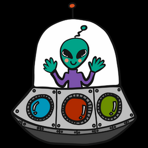 cartoon green alien in a ship