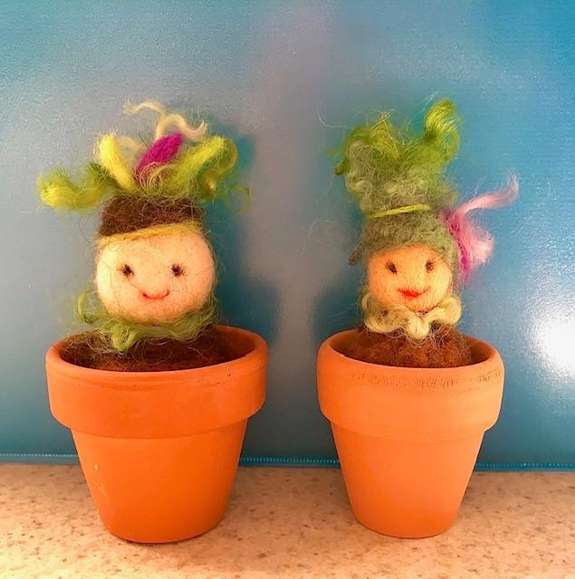 Needle Felted Flower People in Pots