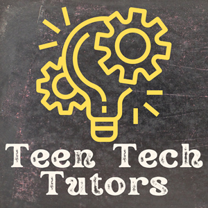 A blackboard background with yellow image of a lightbulb and gears, and the text "Teen Tech Tutors"