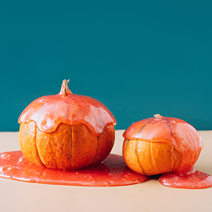 pumpkins covered in orange slime