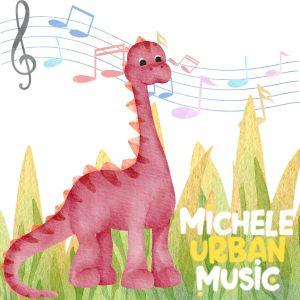 Illustration of dinosaur with music notes