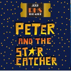 Gold test on blue background reads "Peter and the Starcatcher" 