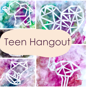 The words "Teen Hangout" and a few geometric painted designs in the background.