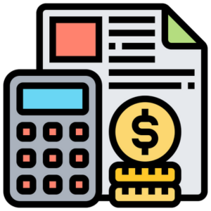 Budget Icon with Money and Calculator