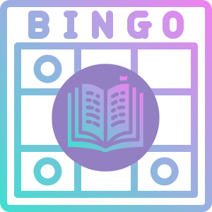 Illustration of purple bingo card with book icon on top