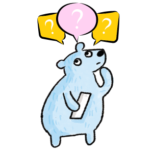 Illustration of bear with question mark thought bubbles