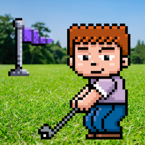 Pixel art of boy playing golf