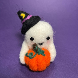 Needle Felted Ghost with Pumpkin