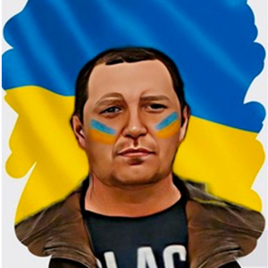 Ukrainian Man in Front of Flag