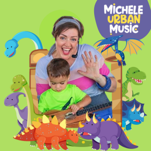 Photo of Michele Urban Music with dinosaur background