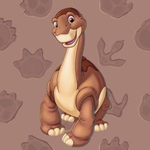 Littlefoot on dinosaur print background