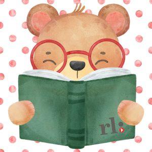 Illustrated bear reading green book