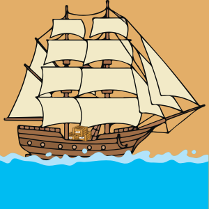 Ship in water carrying tea crates