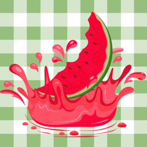 Illustration of watermelon making red splash