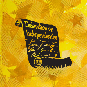 Declaration of Independence parchment on star background